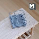 Dollhouse Supplies Miniature Dish Drainer with Mat 1:12 Scale Metal Dish Rack (silver) - F061
