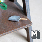 Miniature melske i metal med træhåndtag i skala 1:12, 1 inch lang, gør-det-selv-materiale til dukkehus (sølv)