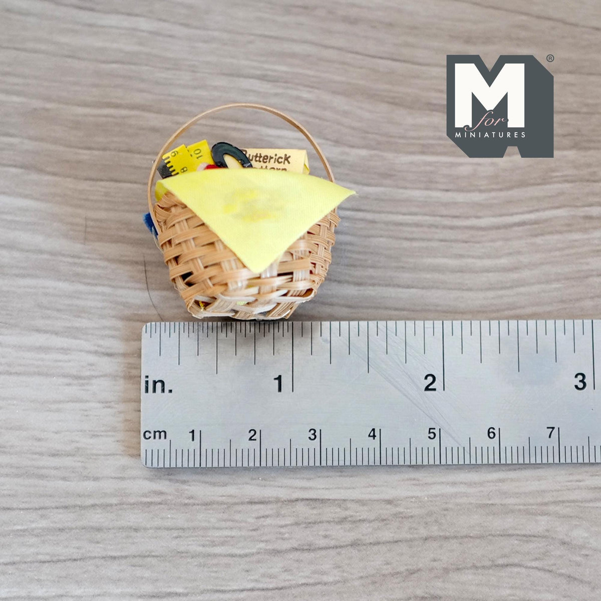 1:12 Scale Miniature Knitting Basket with Yarn and Needles, 1-5/8 inch tall, DIY Dollhouse Supply