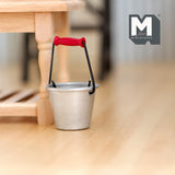 Miniature Metal Bucket 1:12 Scale Dollhouse Supplies Tin Bucket with Wood Handle (silver) - E031