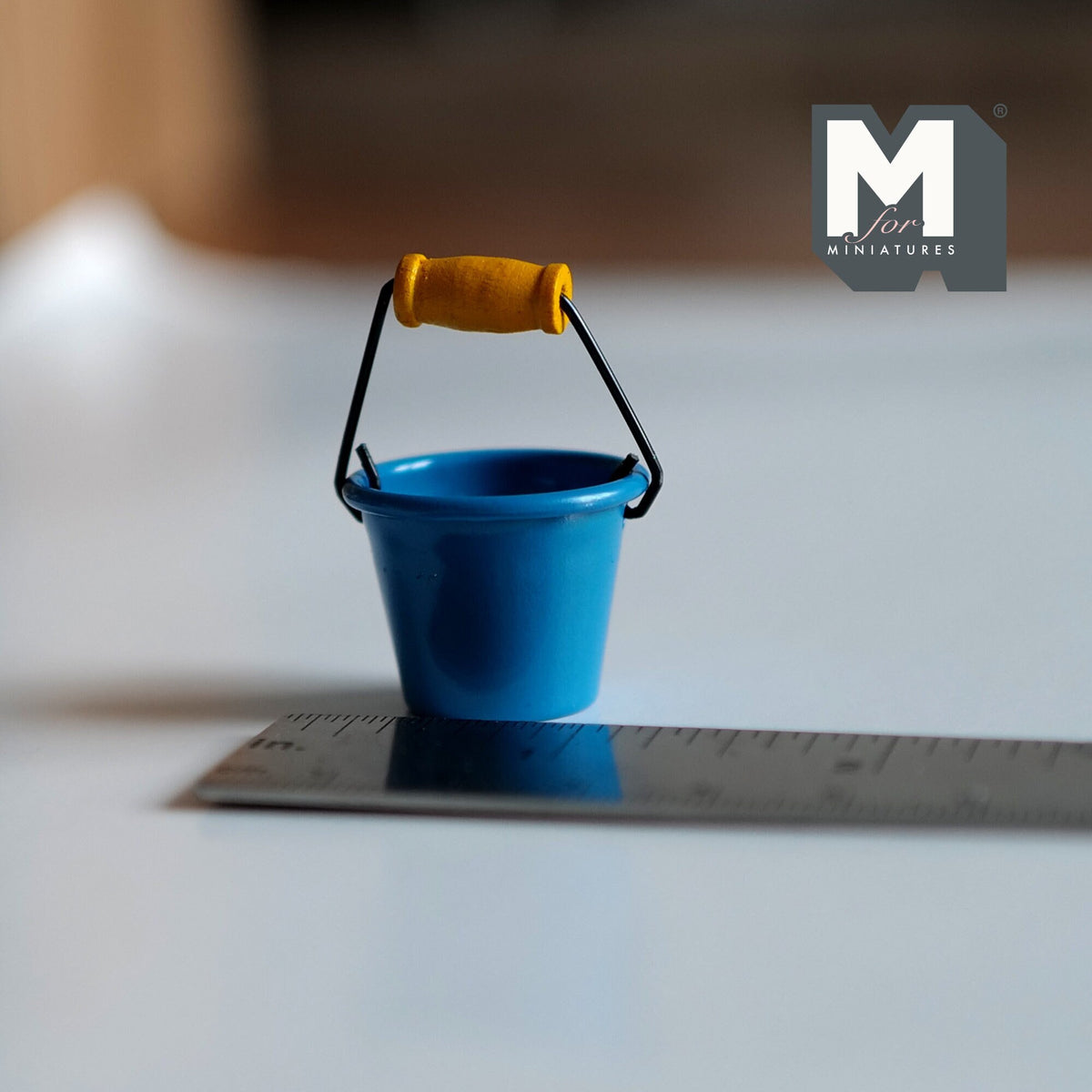 1:12 Scale Miniature Metal Bucket with Handle, 13/16 inch tall, DIY Dollhouse Supply (blue)