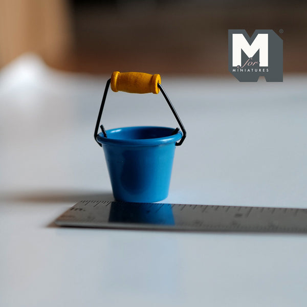 Miniature Metal Bucket 1:12 Scale Dollhouse Supplies Blue Bucket with Handle - E031