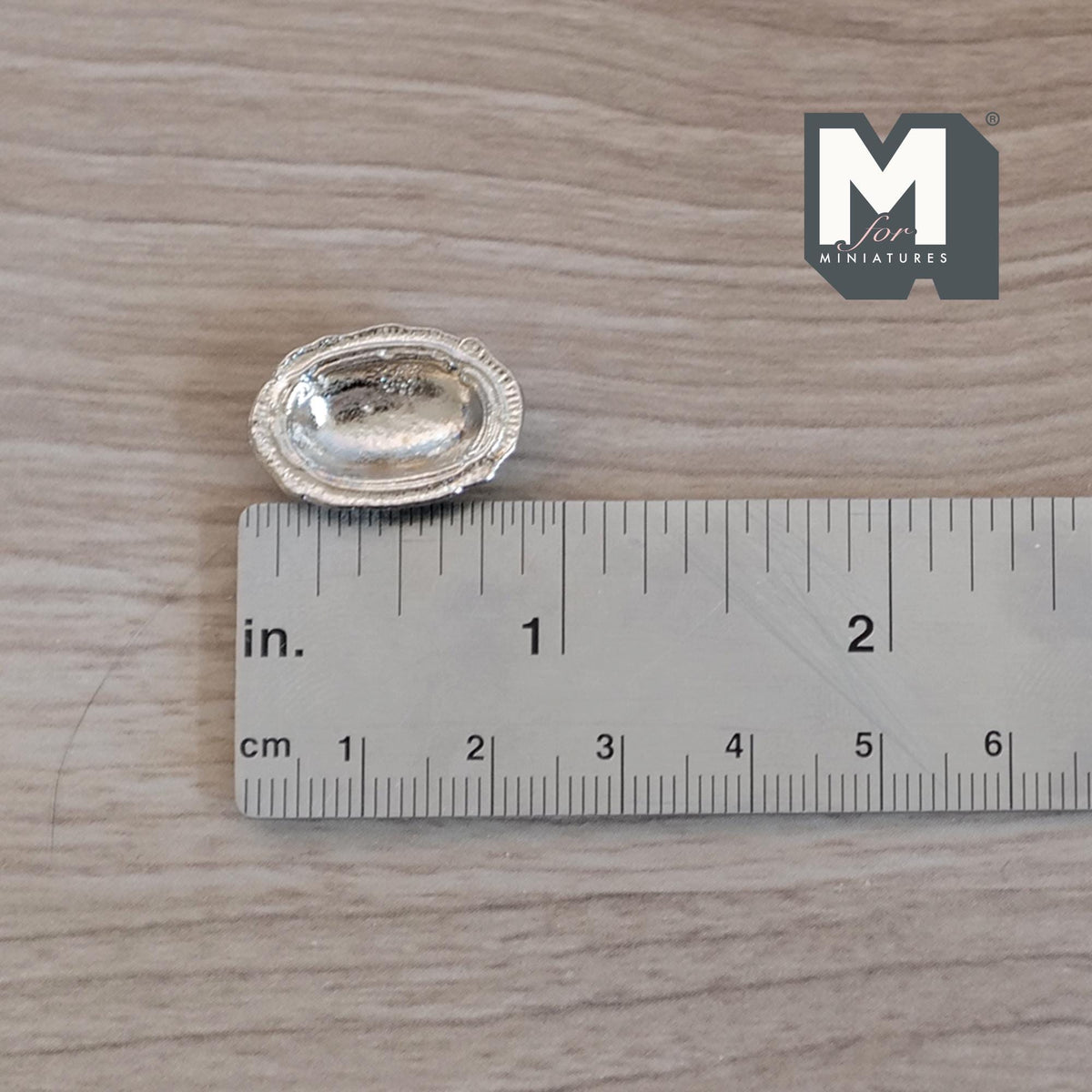 1:12 Scale Miniature Metal Oval Dish, 7/8 inch long, DIY Dollhouse Supply (silver)