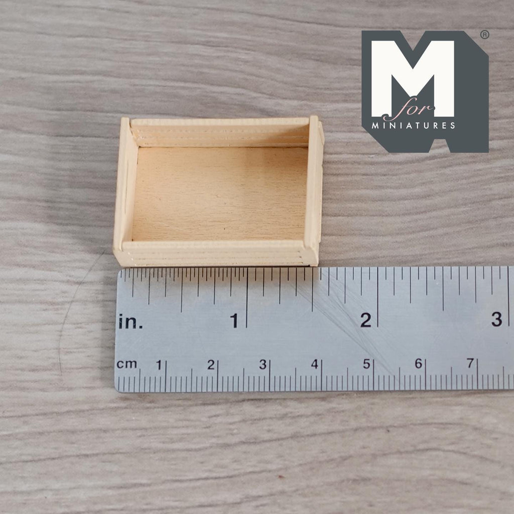 1:12 Scale Miniature Unpainted Wood Slatted Crate with Hand Holes, 1-9/16 inch long, DIY Dollhouse Supply