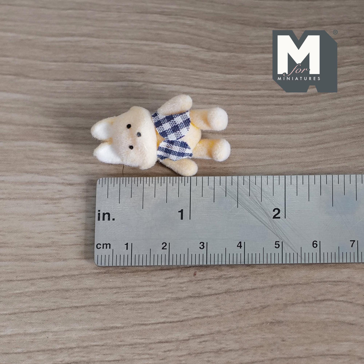 1:12 Scale Miniature Fox in Blue Gingham Shirt, 1-7/16 inch tall, DIY Dollhouse Supply (flocked skin)