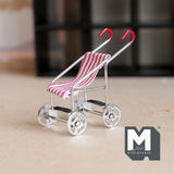 Miniature Baby Stroller Fabric Seat 1:12 Scale Dollhouse Supplies Metal Pram Baby Carriage 2-1/16 inch tall (silver) - G097