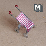 Miniature Baby Stroller Fabric Seat 1:12 Scale Dollhouse Supplies Metal Pram Baby Carriage 2-1/16 inch tall (silver) - G097