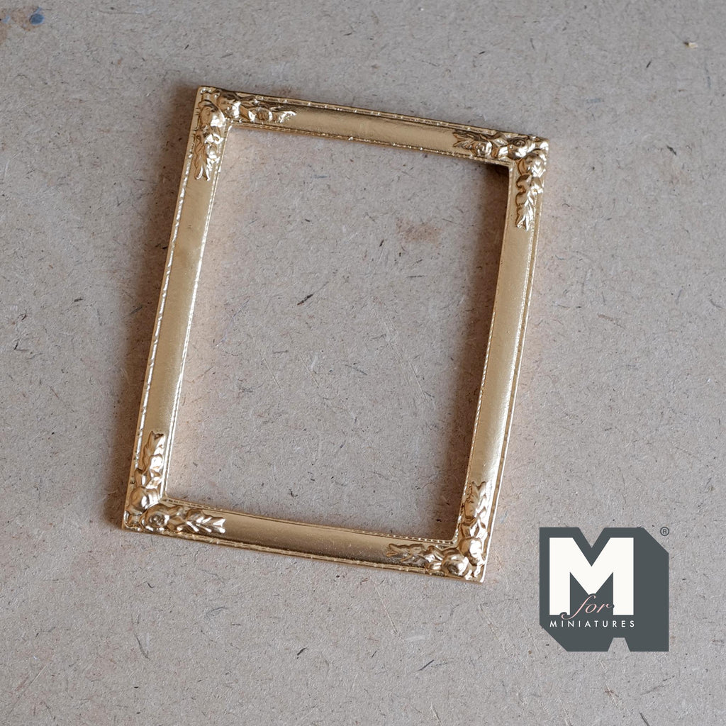 1:12 Scale Miniature Large Ornate Picture Frame, Decorated Corners, 3-1/4 inch wide, DIY Dollhouse Supply (resin) (gold)