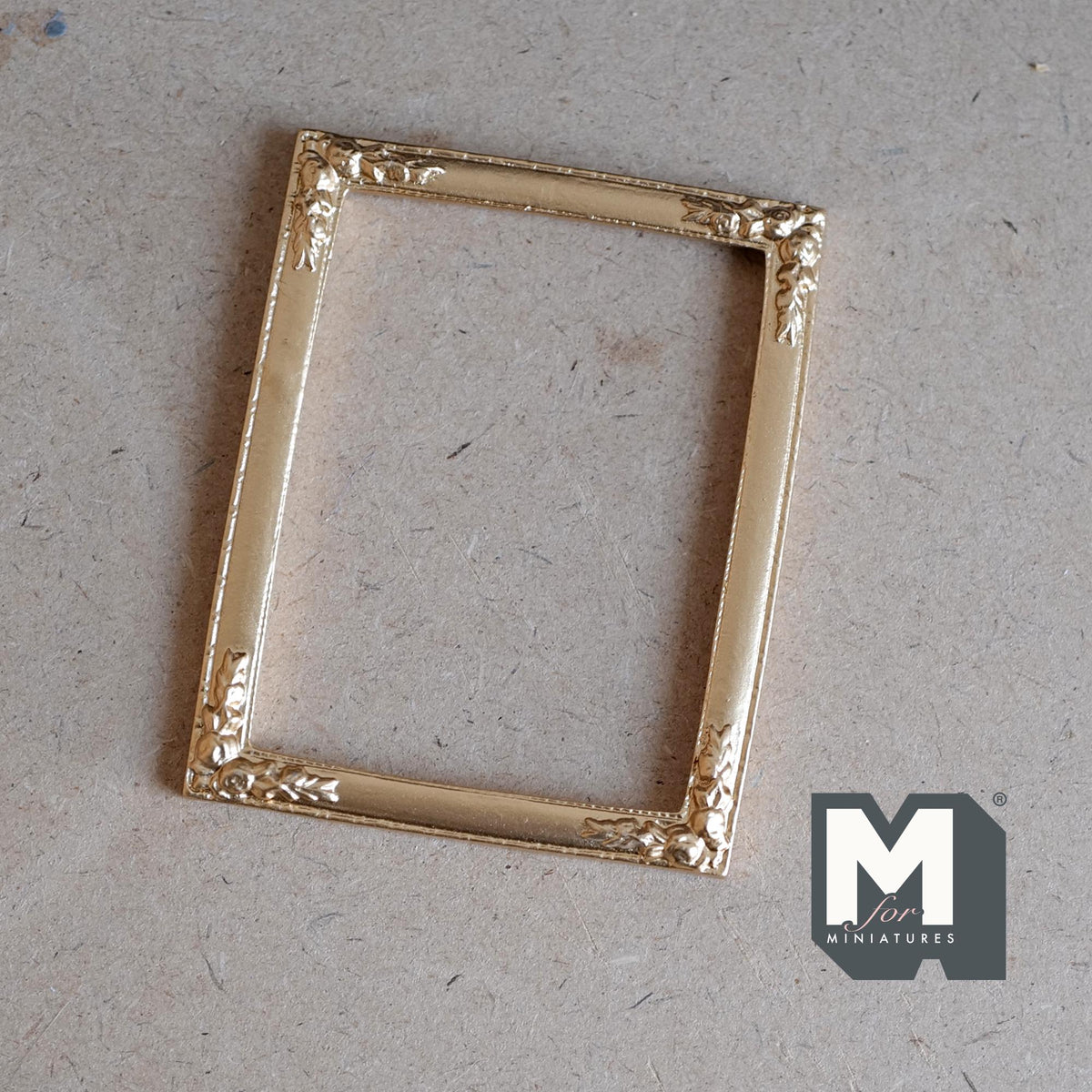 1:12 Scale Miniature Large Ornate Picture Frame, Decorated Corners, 3-1/4 inch wide, DIY Dollhouse Supply (resin) (gold)