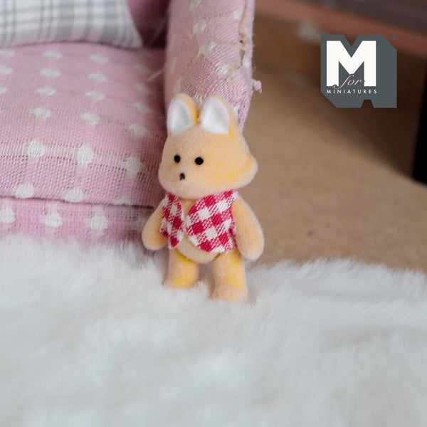 Dollhouse Supplies Miniature Fox with Red Shirt 1-1/4" Tall (flocked skin) - G048