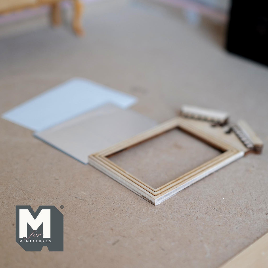 1:12 Scale Miniature Pediment Top Mirror, Unfinished Wood Photo Frame, Ready to Paint, 3-15/16 inch tall, Dollhouse Craft Supply