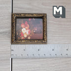Miniatura in scala 1:12 quadro con rose incorniciato, cornice dorata decorata, 2-1/2 inch di altezza, accessori fai da te per casa delle bambole