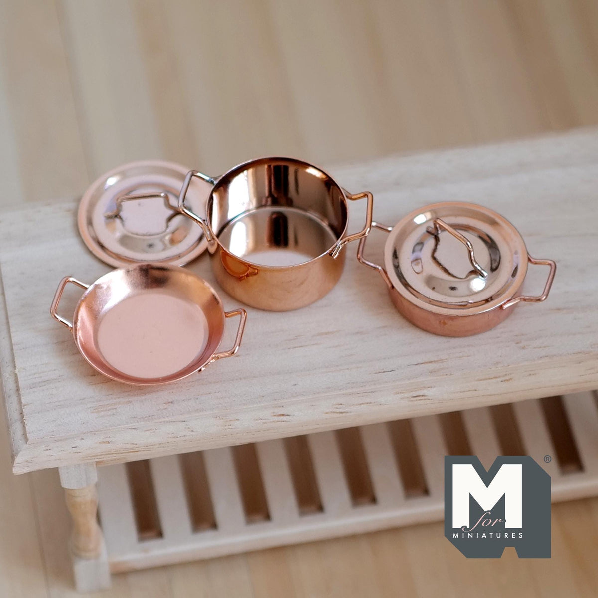 Miniature Cooking Pot and Pans 1:12 Scale Dollhouse Kitchenware Metal Pot and Pans with Lid 1-1/2 inch dia. Set of 3 (nickel plated) - A018