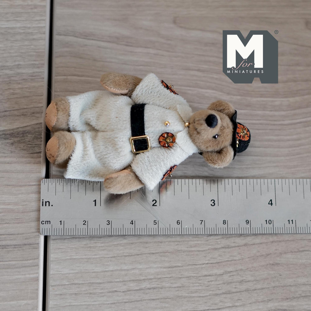 1:12 Scale Miniature Plush Bear in Police Uniform and Hat, Movable Limbs, 3-3/8 inch tall, DIY Dollhouse Supply