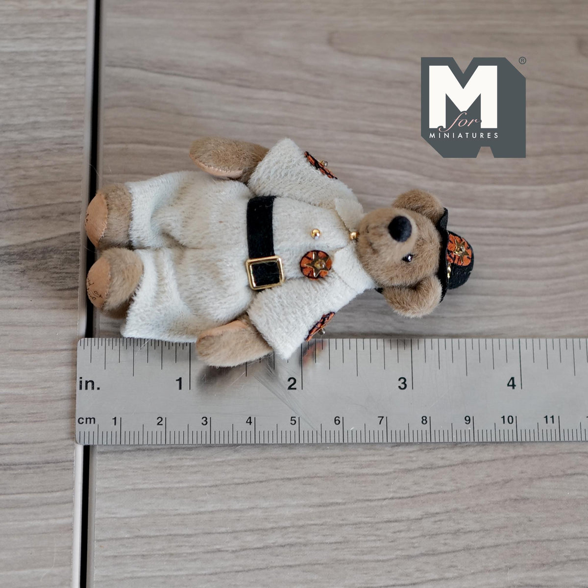 1:12 Scale Miniature Plush Bear in Police Uniform and Hat, Movable Limbs, 3-3/8 inch tall, DIY Dollhouse Supply