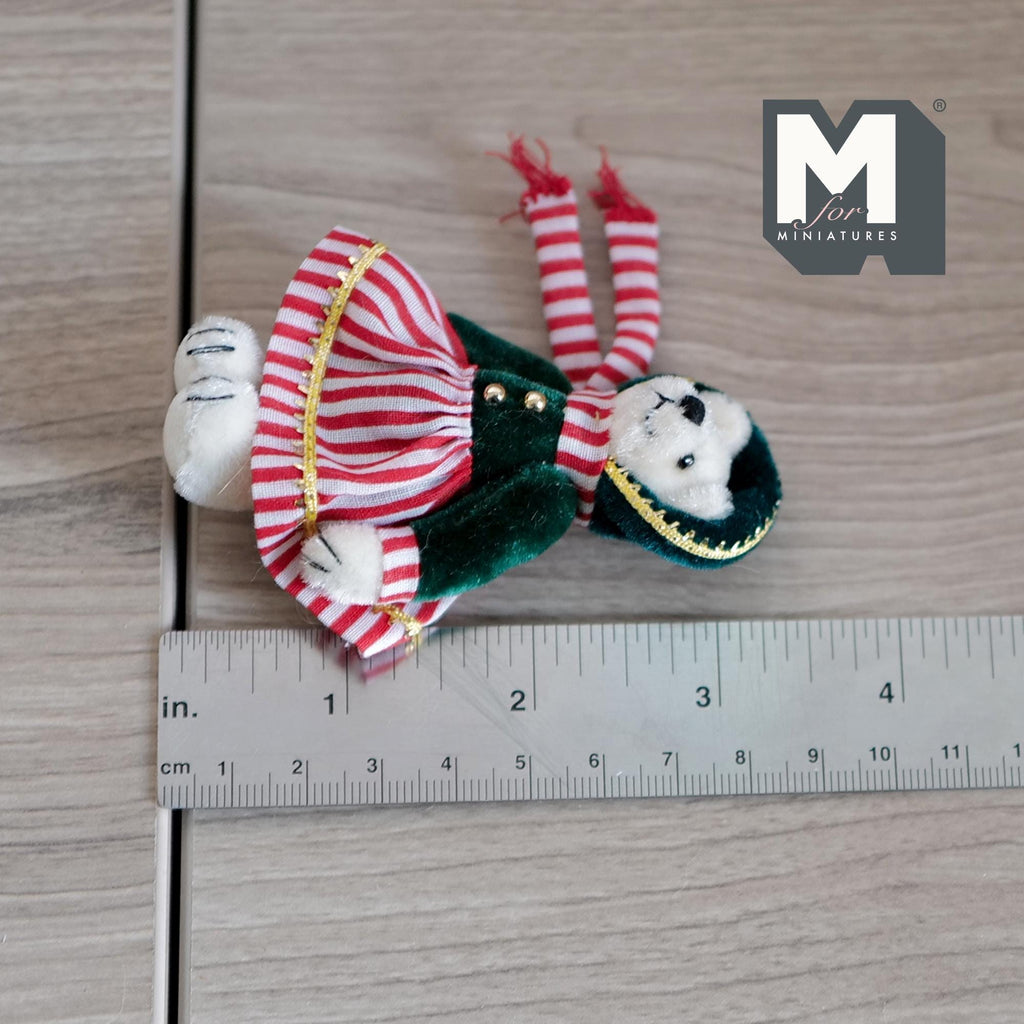 1:12 Scale Miniature Plush Bear in Winter Coat, Striped Scarf and Bonnet, 3-5/16 inch tall, DIY Dollhouse Supply