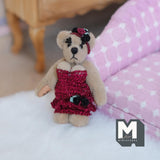 Miniature Plush Bear in Cocktail Dress and Headpiece 1:12 Scale Dollhouse Supplies Push Bear 2 inch tall (from WMB) - H047
