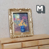 Miniature Framed Flower Painting 1:12 Scale Ornate Frame Wall Art Dollhouse Supplies Artwork 3 inch tall - F053