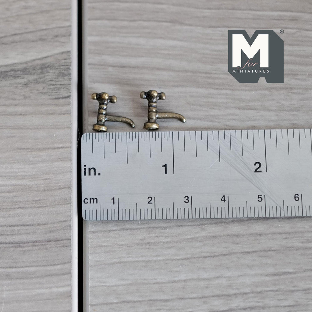 1:12 Scale Miniature Metal Dollhouse Faucets, Set of 2, 3/8 inch tall (brass)