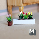 Miniature Tray of Potted Tulips 1:12 Scale Fairy Garden Flower Box 1-5/8 inch wide (wood) - F089