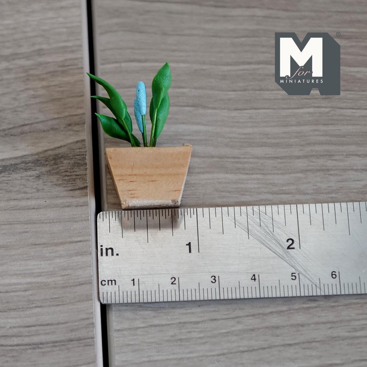 1:12 Scale Miniature Potted Plant in Square Wood Pot, 1-3/8 inch tall, DIY Dollhouse Supply