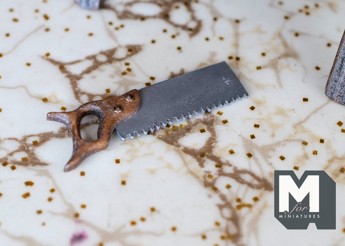 1:12 Scale Miniature Metal Hand Saw with Wooden Handle, 1-1/2 inch long, DIY Dollhouse Supply