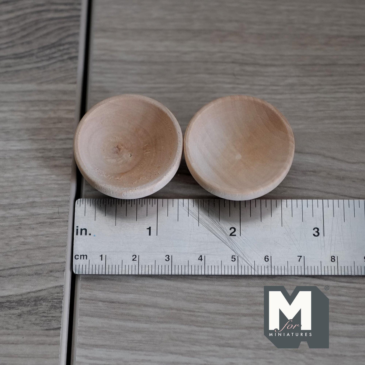 1:12 Scale Miniature Wood Bowls, Set of 2, 1-5/16 inch dia., DIY Dollhouse Supply