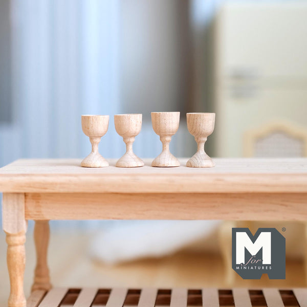Miniature Wooden Goblets 1:12 Scale 4 Wine Goblets 3/4 inch tall (beige) - E083