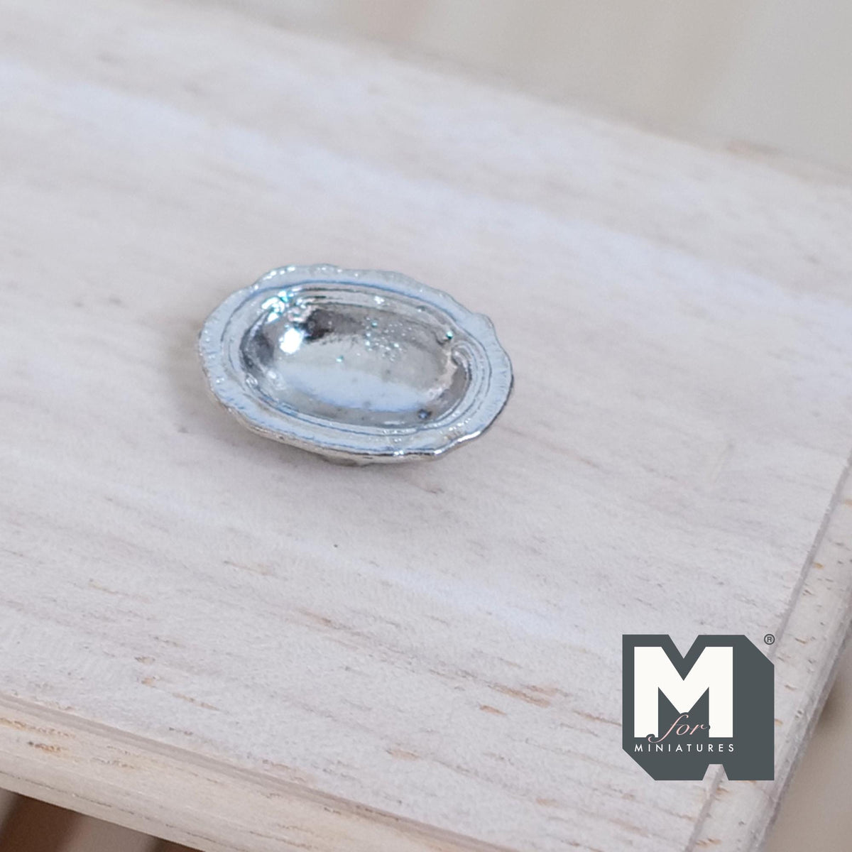 1:12 Scale Miniature Metal Oval Dish, 7/8 inch long, DIY Dollhouse Supply (silver)