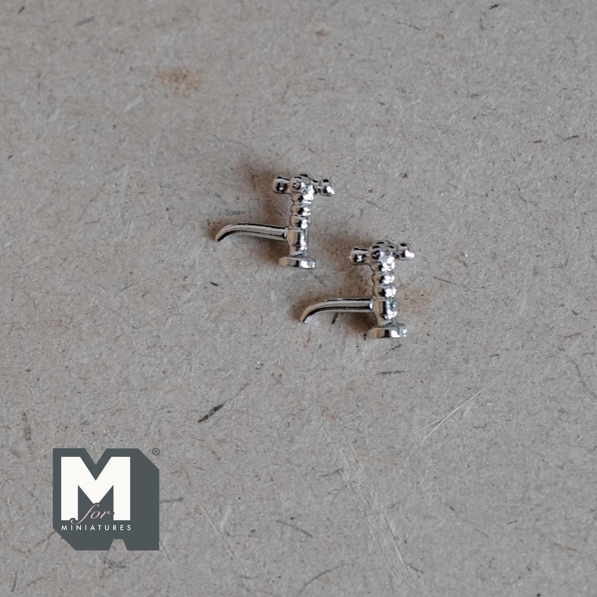1:12 Scale Miniature Silver Taps, Faucet Spigot Set of 2, Requires Mounting, 3/8 inch tall (silver)