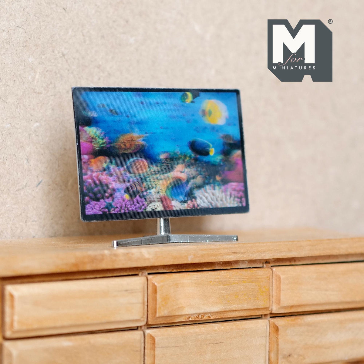 1:12 Scale Miniature Flat Screen TV on Stand, Aquarium Screen, 2-5/16 inch wide, DIY Dollhouse Supply (non working)