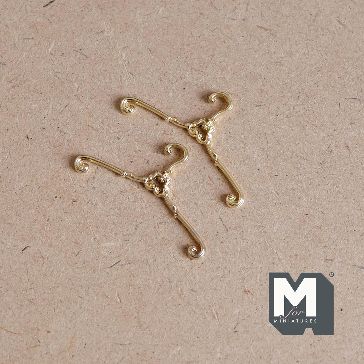 Miniature Hangers Set 1:12 Scale Dollhouse Clothes Hanger 1-9/16 inch wide (metal) (gold) - G059