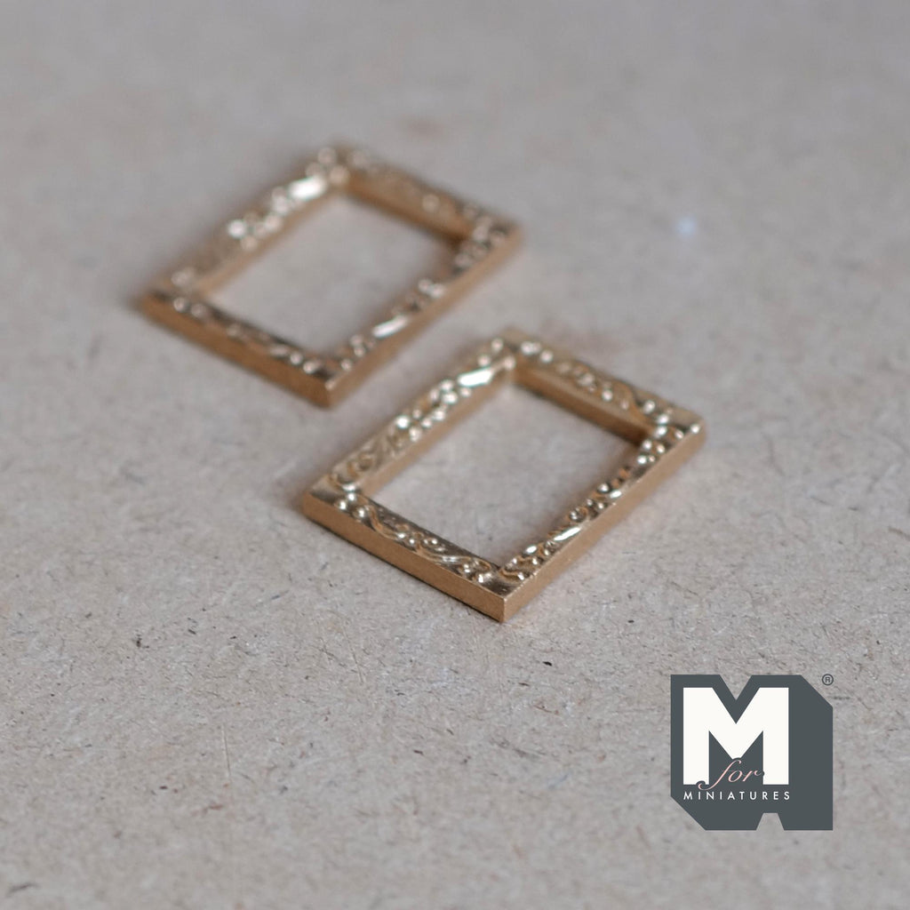 Miniature Ornate Frames Set of 2 , 1:12 Scale Dollhouse Gold Picture Frames Mini Frames 1-1/8 inch tall (plastic) (rose gold) - A085