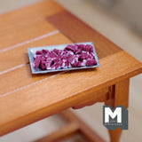 Miniature Stewing Steak on Tray 1:12 Scale Dollhouse Supplies Food Accessories 1-3/16 inch long - E020