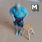 1:12 Scale Miniature Wood Round Bar Stool with Footrest, 2-1/16 inch tall, DIY Dollhouse Supply (stained)