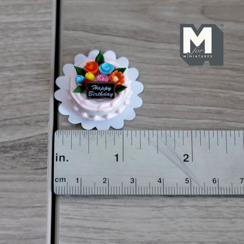1:12 Scale Miniature Birthday Cake with Icing and Candies on Paper Doily, 1 inch dia., DIY Dollhouse Supply (non edible) (white)