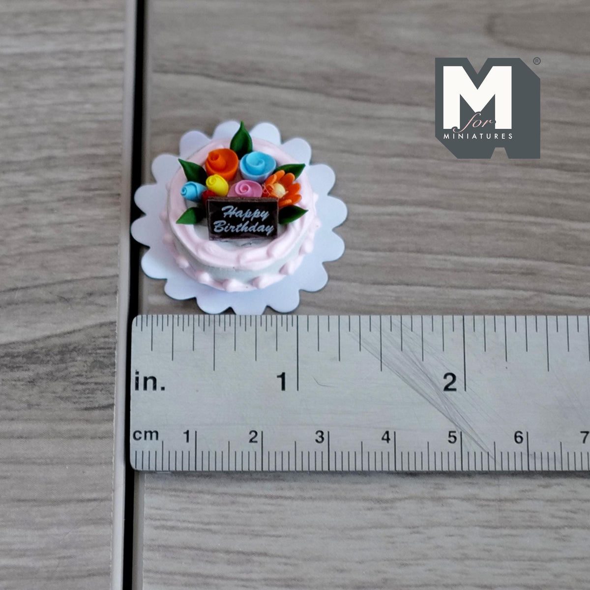 1:12 Scale Miniature Birthday Cake with Icing and Candies on Paper Doily, 1 inch dia., DIY Dollhouse Supply (non edible) (white)