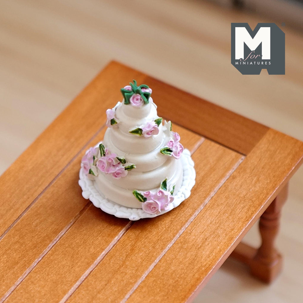 Miniature Wedding Cake 1:12 Scale Dollhouse Stacked Cake Layered Cake Tall Cake High Rise Cake Tower Cake 1-9/16 inch tall - E028