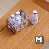 Miniature Milk Crate with 4 Bottles of Milk , 1:12 Scale Dollhouse Dairy Crate , Milk Carrier , Bottle Rack 1-1/8 inch long (metal) - E028