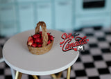 Miniature Strawberries in Basket 1:12 Scale Dollhouse Supplies Fruit Rope Basket 1-5/16 inch tall - E017