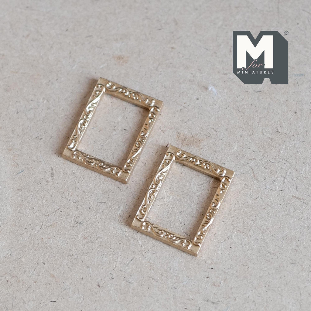 Miniature Ornate Frames Set of 2 , 1:12 Scale Dollhouse Gold Picture Frames Mini Frames 1-1/8 inch tall (plastic) (rose gold) - A085