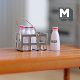 Miniature Milk Crate with 4 Bottles of Milk , 1:12 Scale Dollhouse Dairy Crate , Milk Carrier , Bottle Rack 1-1/8 inch long (metal) - E028