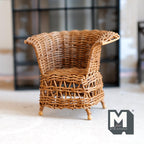 1:12 Scale Miniature Wicker Armchair, Tall Rounded Back, 3-3/4 inch tall, DIY Dollhouse Supply (rattan)