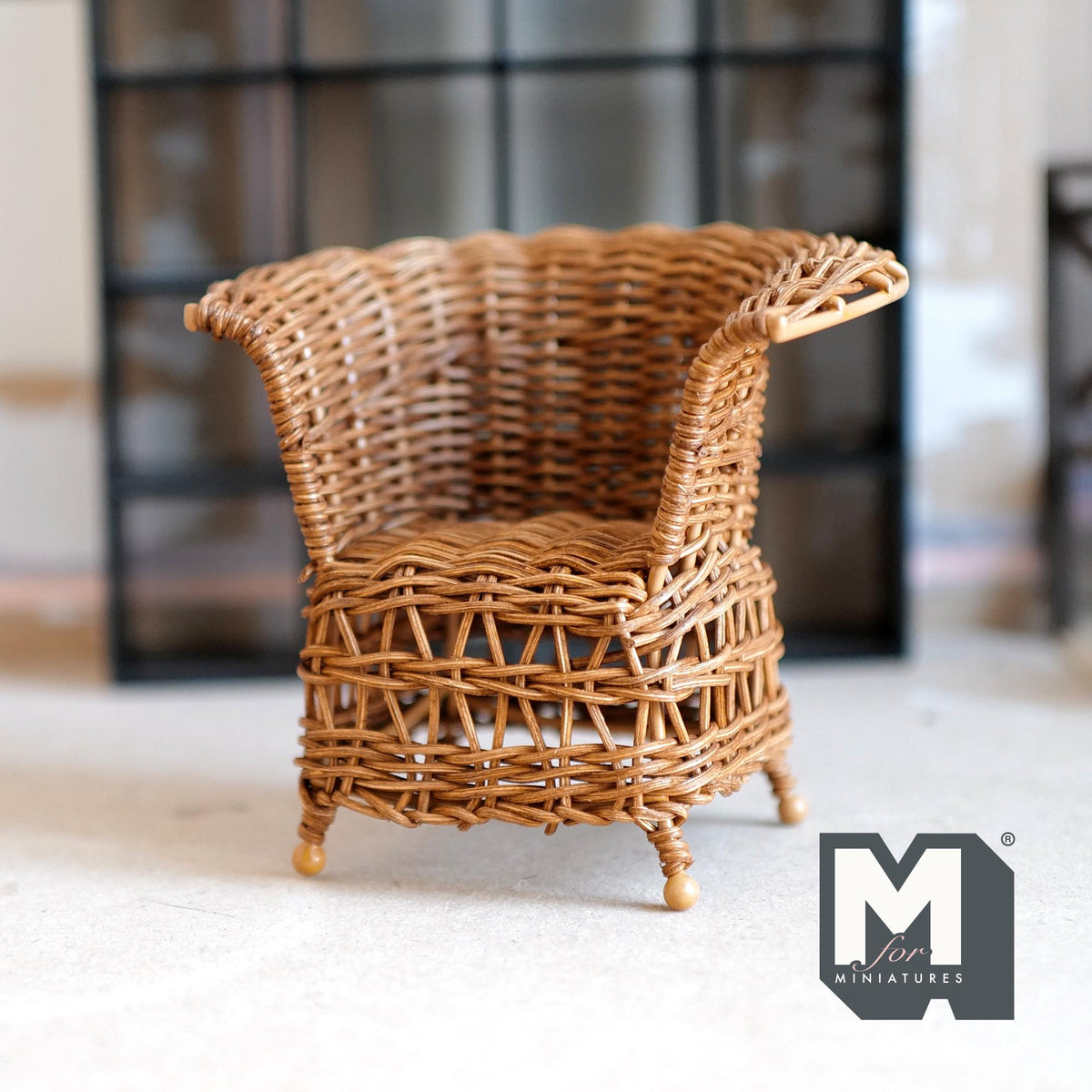 1:12 Scale Miniature Wicker Armchair, Tall Rounded Back, 3-3/4 inch tall, DIY Dollhouse Supply (rattan)