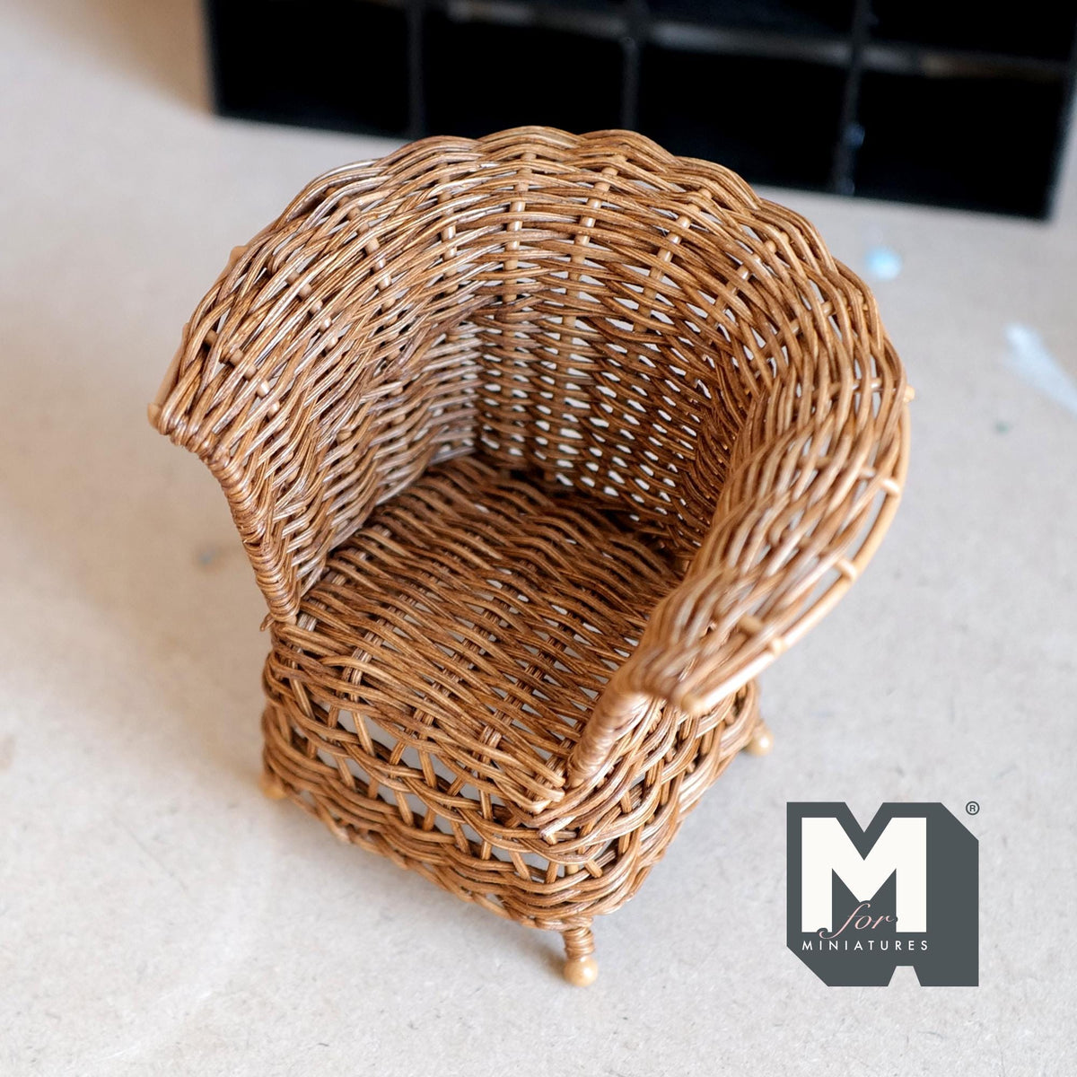 1:12 Scale Miniature Wicker Armchair, Tall Rounded Back, 3-3/4 inch tall, DIY Dollhouse Supply (rattan)