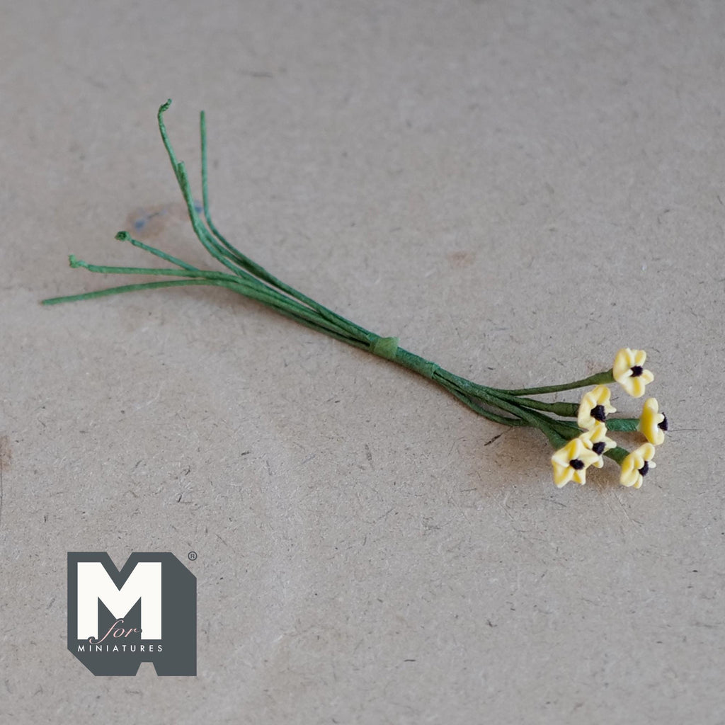 1:12 Scale Miniature Yellow Star Flowers Bunch, Flower Stem for Fairy Garden and Diorama, 3-15/16 inch long