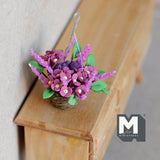 Miniature Hanging Flower Basket 1:12 Scale Dollhouse Supplies Garden Flowers 1-11/16 inch dia. (pink) - F098