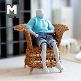 Miniature Wicker Armchair 1:12 Scale Dollhouse Supplies Furniture Lounge Chair 3-3/4 inch tall (rattan) - G005