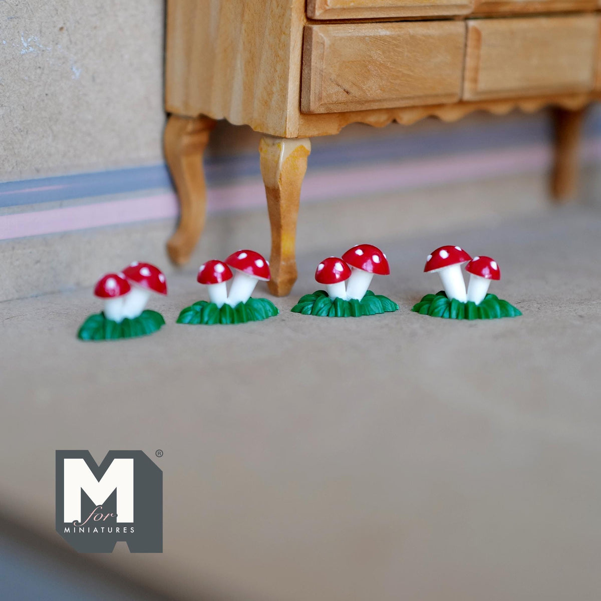 1:12 Scale Miniature Double Toadstools on Base, Set of 4, 1/2 inch tall, DIY Dollhouse Supply