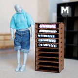 Miniature Fabric Shelf with Folded Textiles 1:12 Scale Dollhouse Supplies Display 4-1/8 inch tall (wood) (dark brown) - I024